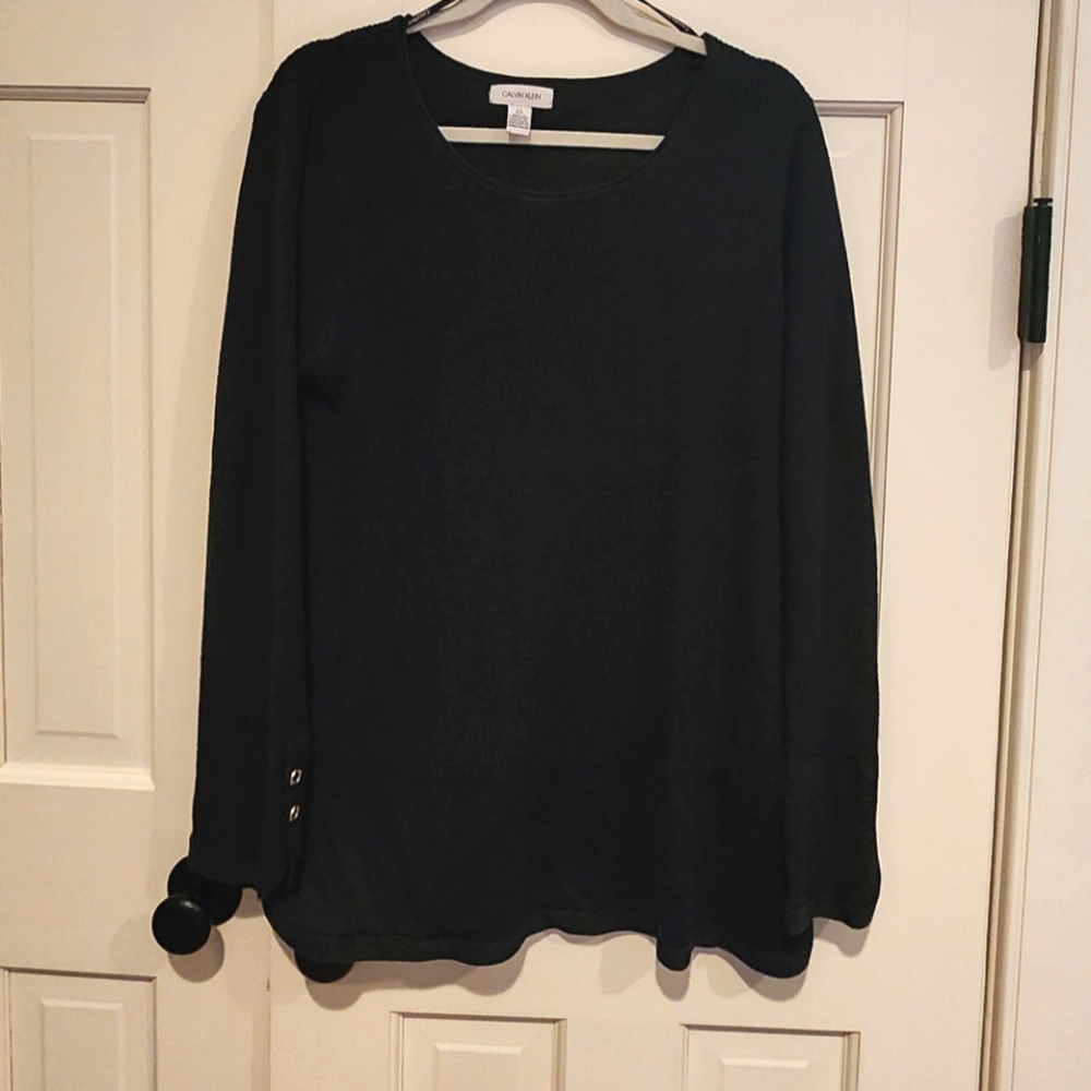 Calvin Klein Dark Green Lightweight Sweater With Buttons Large